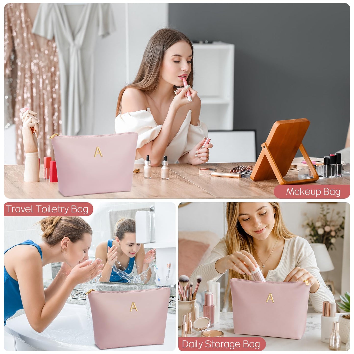 CLOUDWINGS Women Gifts Girls Initial Makeup Cosmetic Travel Toiletry Bag