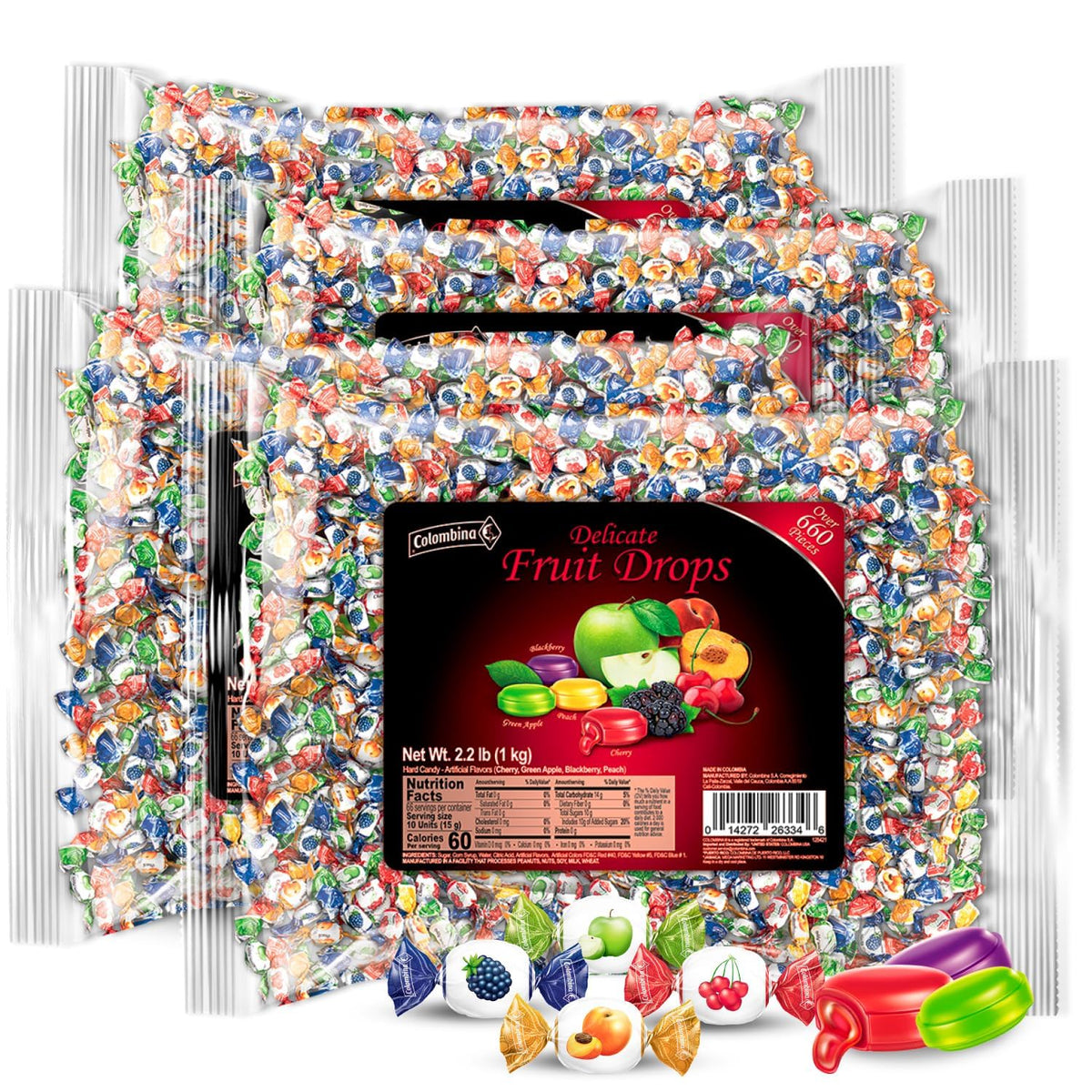 Colombina Delicate Fruit Drops – 4 Assorted Flavors, 2.2lb Bulk Pack, Individually Wrapped