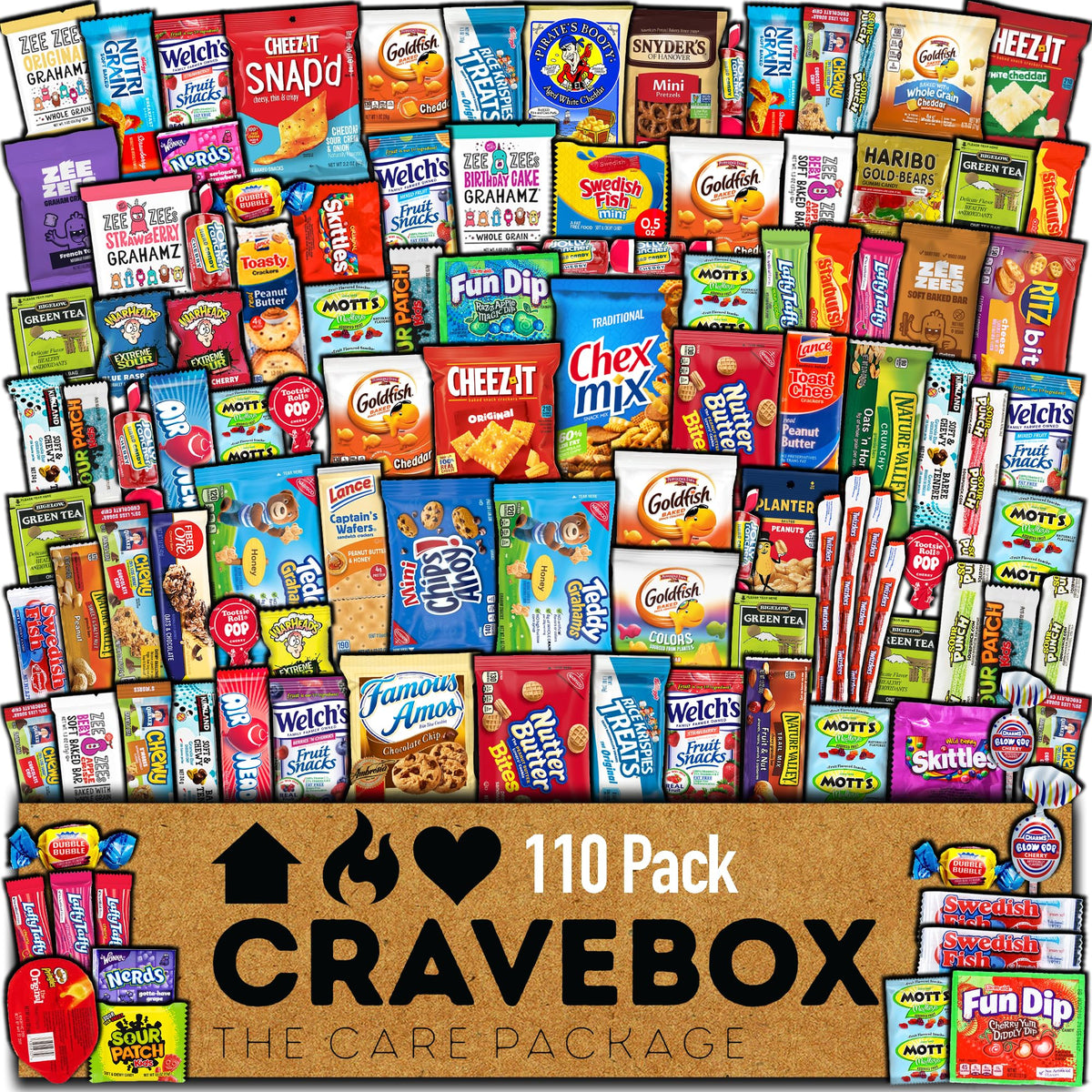 CRAVEBOX 110ct Snack Box Variety Pack for Adults — Gift Basket & College Care Package