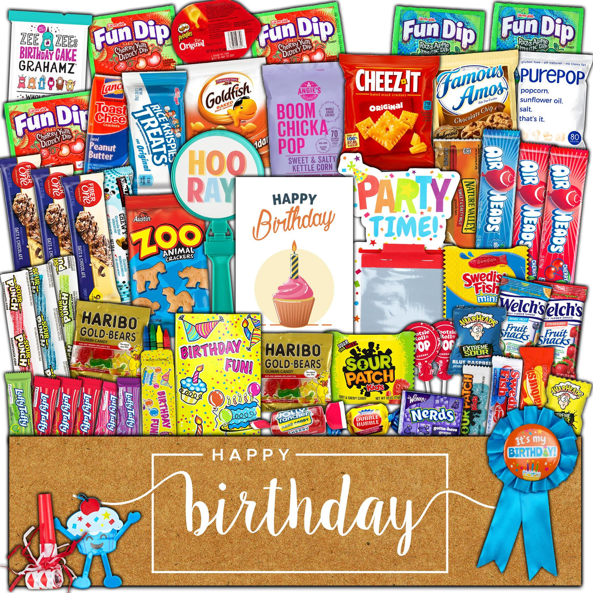 CRAVEBOX Birthday Party Care Package – 50-Count Snack Gift Box for Students & Friends
