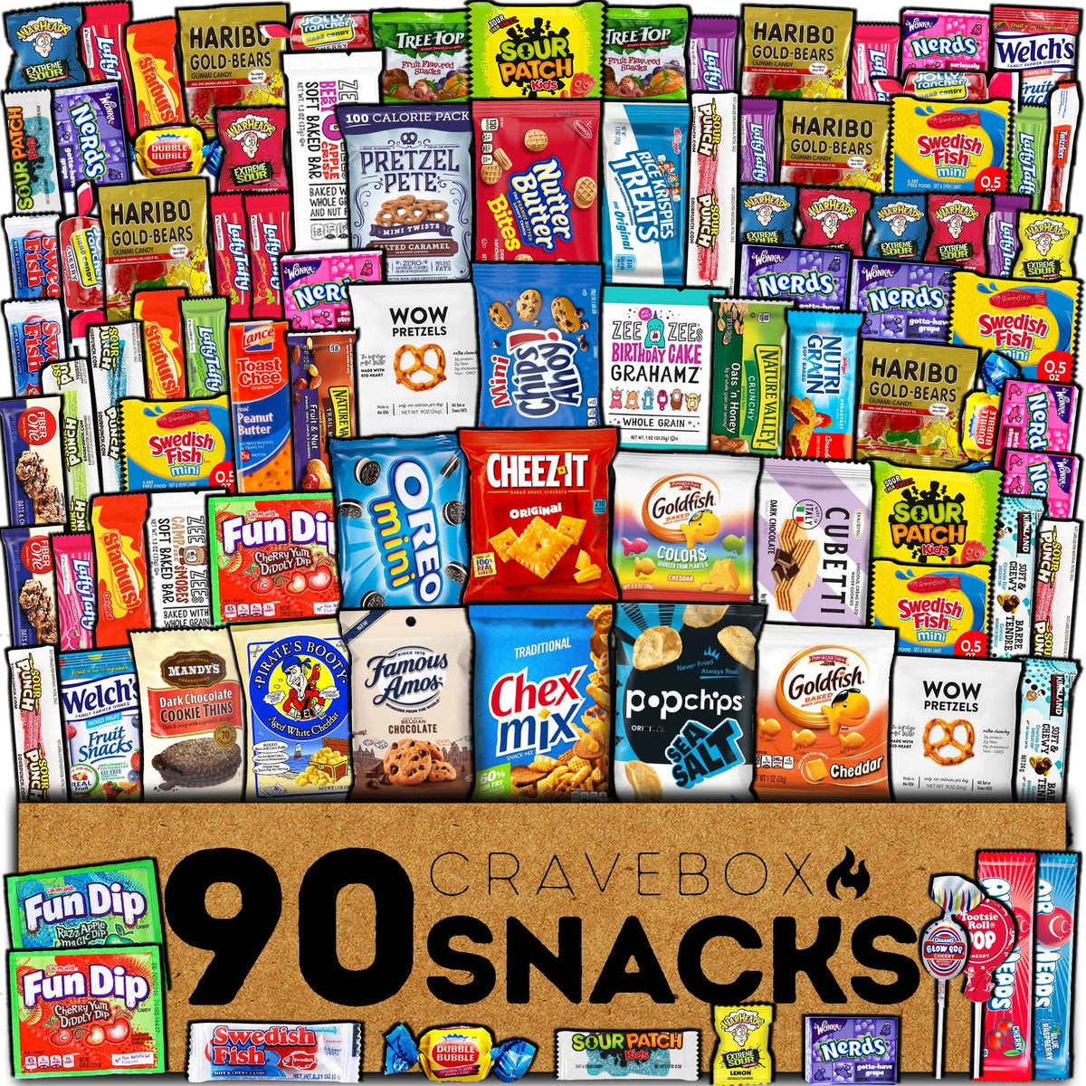 CRAVEBOX Variety Snack Pack Box Care Package (90 Count) Easter Treats Gift Bundle