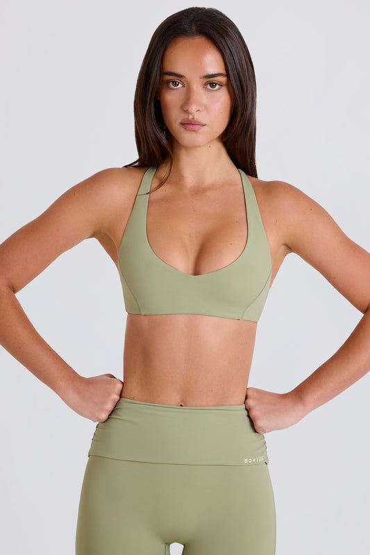 Crossback V-Neck Sports Bra in Matcha
