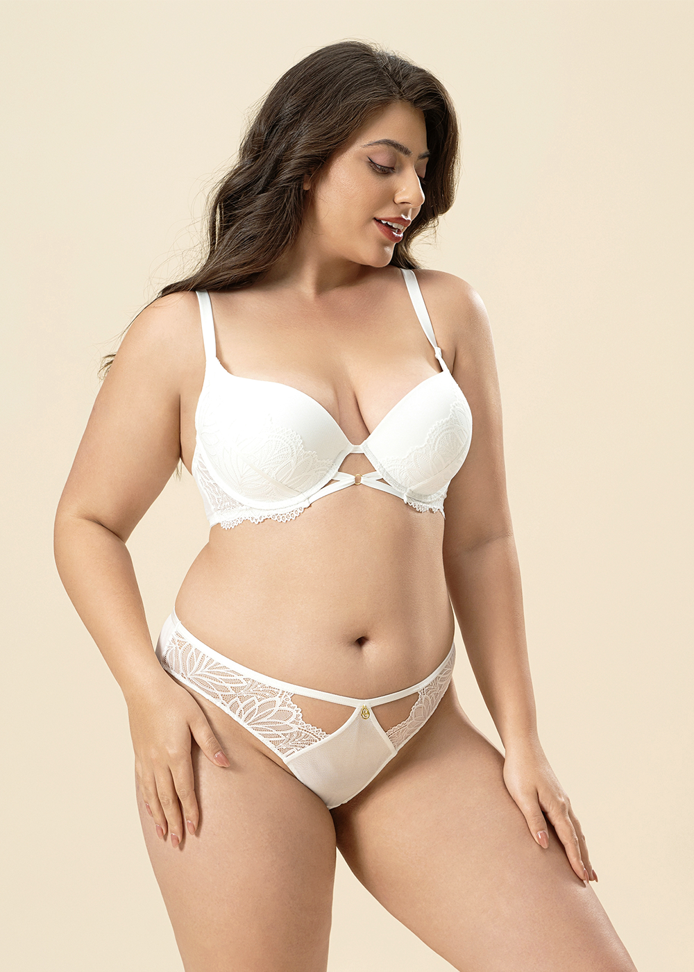 DARLEEN Plus Seductive Leaf-Pattern Lace Tanga Panties