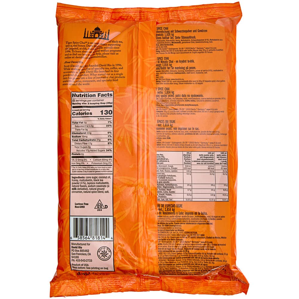 David Rio Tiger Spice Chai – Two 4 lb Bags | Premium Black Tea Latte Mix