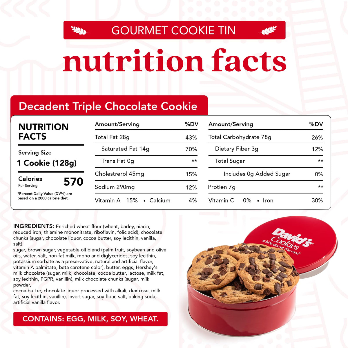 David's Cookies Triple Chocolate Jumbo Cookies Gift Tin – Fresh Gourmet Treats