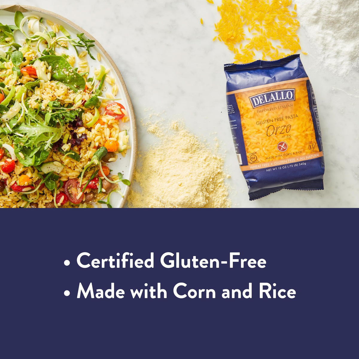 DeLallo Gluten Free Orzo Pasta – 12 oz Bag, 6-Pack | Corn & Rice Flour, Non-GMO, Kosher