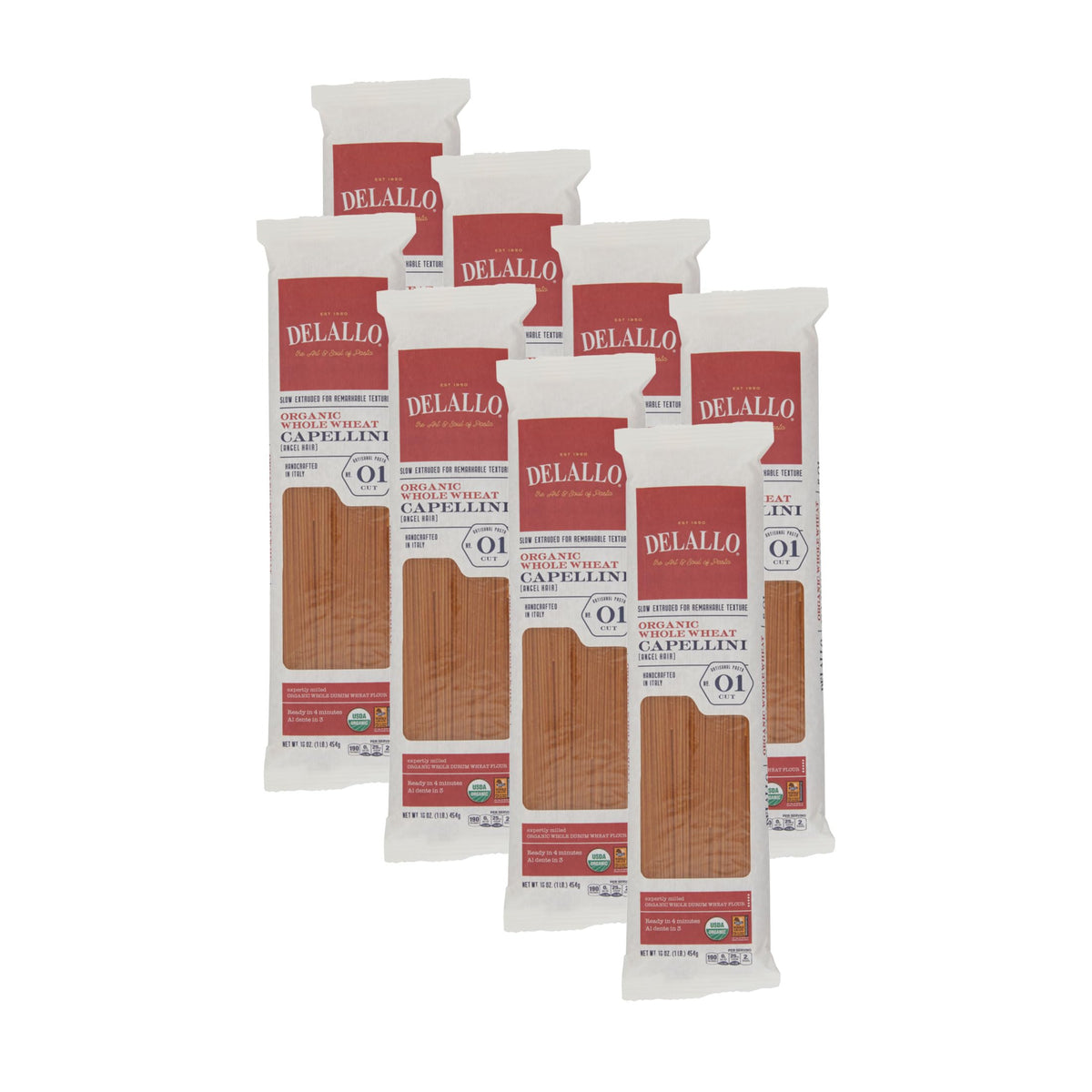 DeLallo Whole Wheat Capellini Pasta — 8 x 1 lb, 100% Durum Wheat, Made in Italy