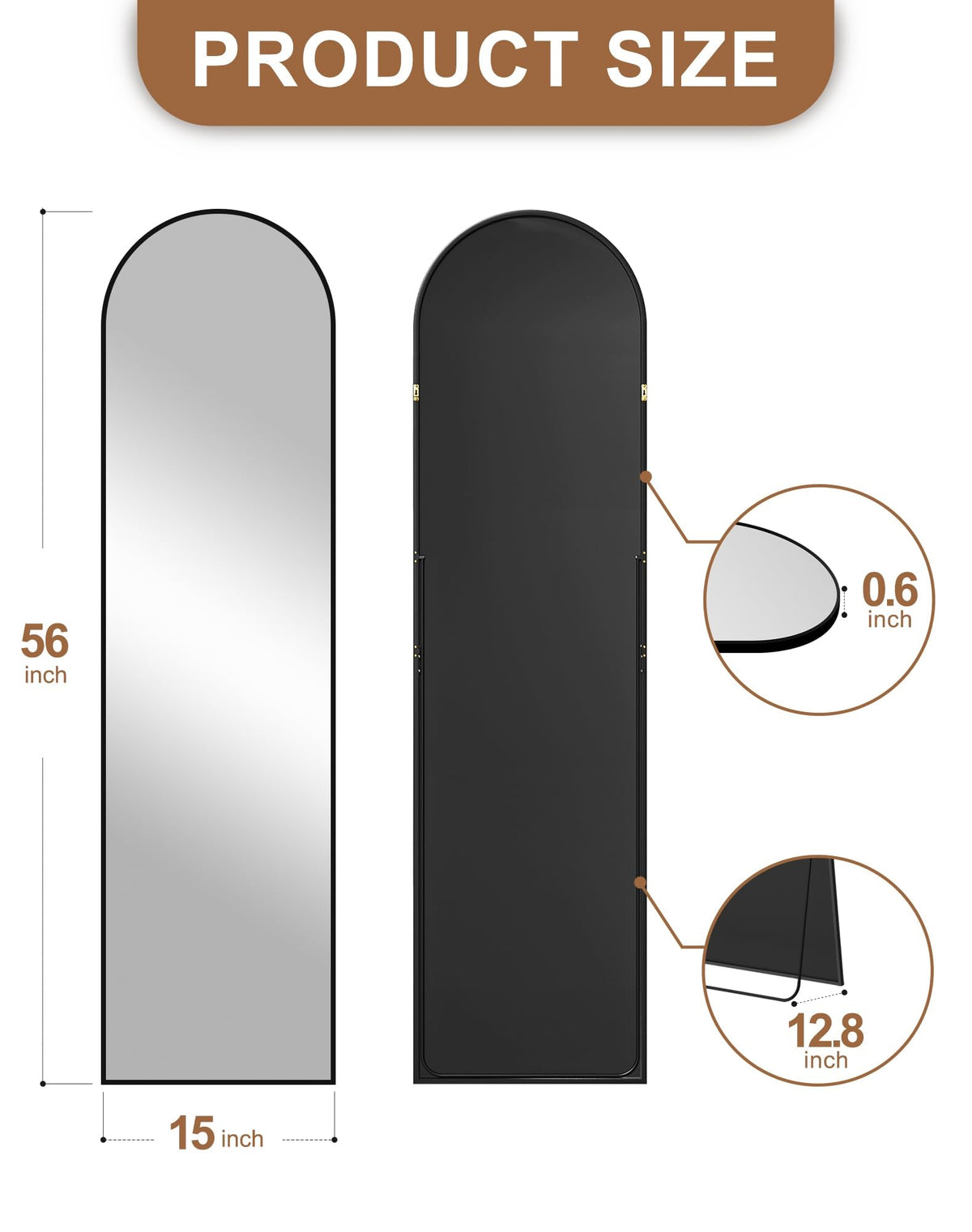 Delma Arched Full Length Mirror with Stand, Black Floor Mirror