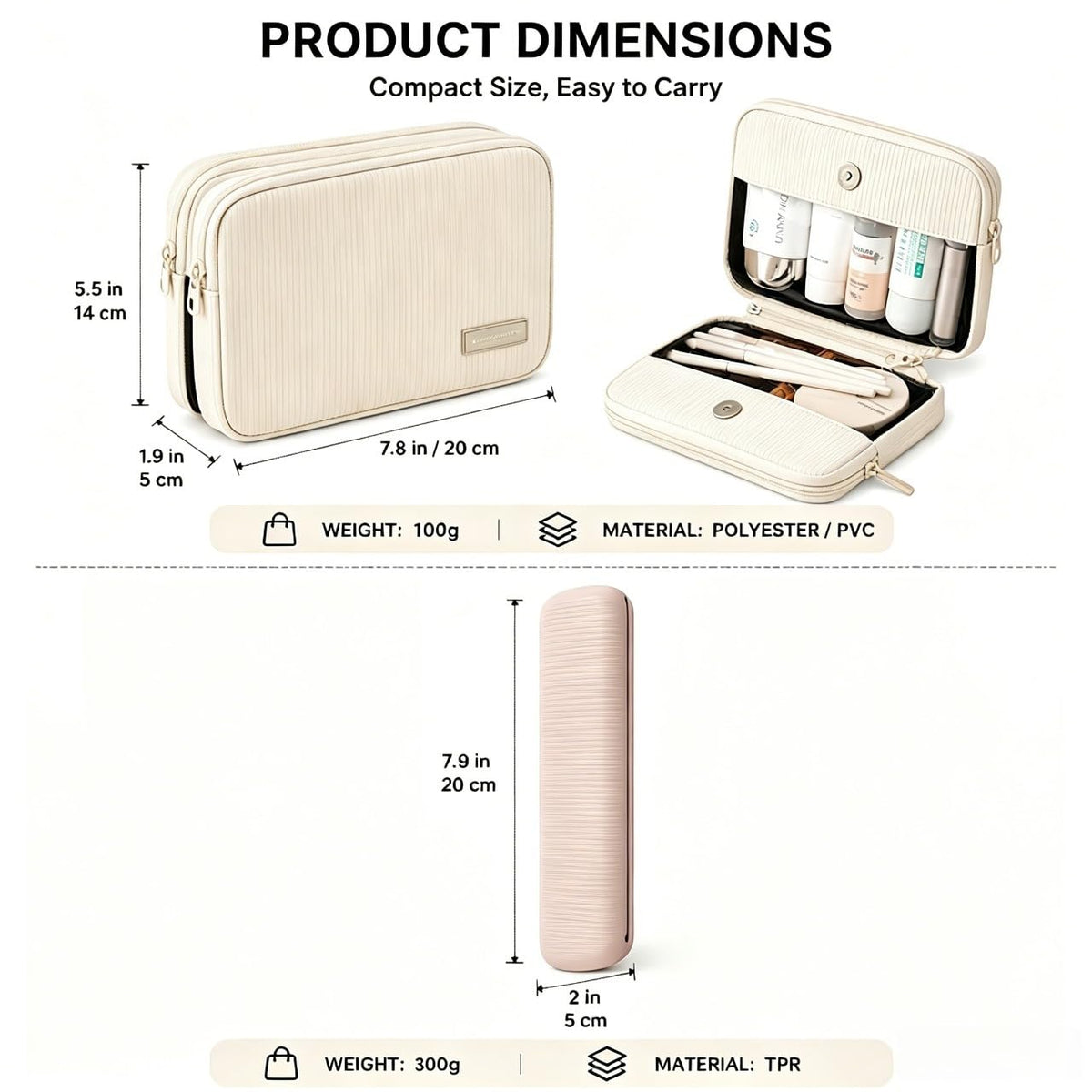 Detachable Travel Makeup Bag,2-in-1 Lay-Flat Cosmetic Organizer Women