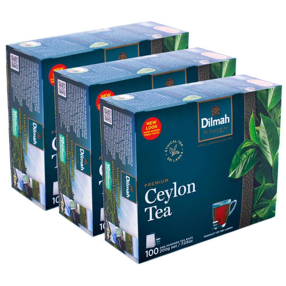 Dilmah Premium 100% Pure Ceylon Tea – 100-Count Bags (Pack of 3)