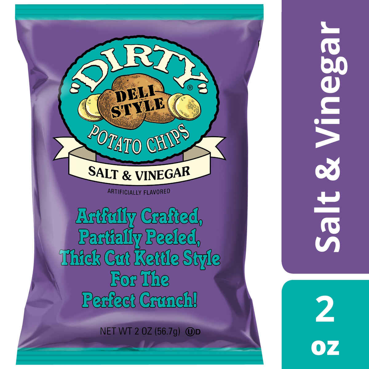 Dirty Potato Chips Salt and Vinegar – 25 Pack, 2 oz Bags | Kettle Cooked Snack