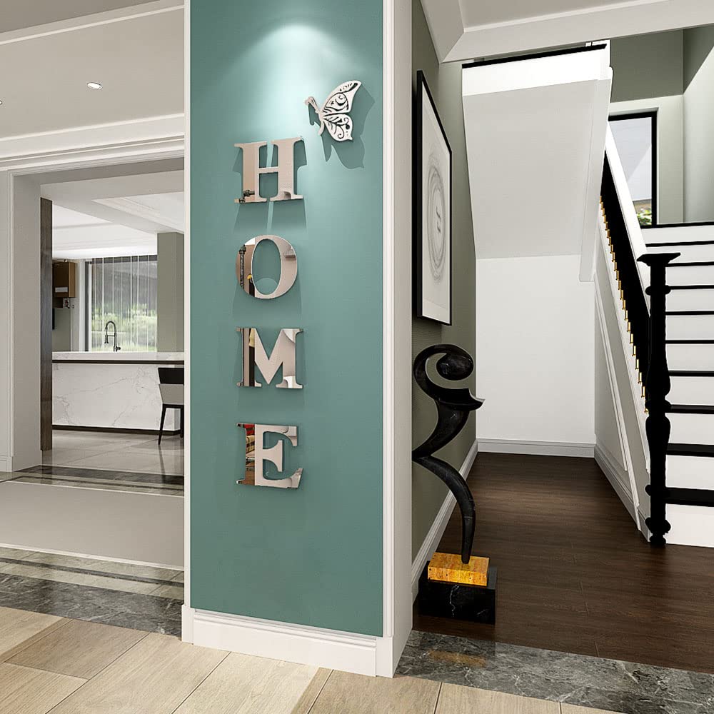 Doeean Home Wall Decor Letter Signs Acrylic Mirror Wall Stickers Decorations for Living Room Bedroom Home Decor Wall Decals (Silver, 47.2 X 15.3IN)