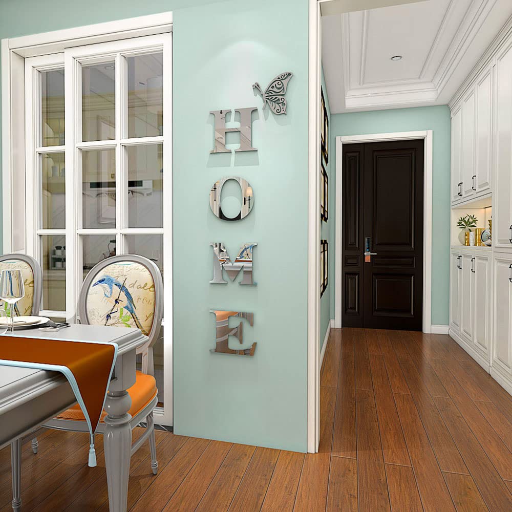 Doeean Home Wall Decor Letter Signs Acrylic Mirror Wall Stickers Decorations for Living Room Bedroom Home Decor Wall Decals (Silver, 47.2 X 15.3IN)