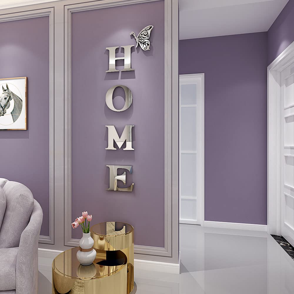 Doeean Home Wall Decor Letter Signs Acrylic Mirror Wall Stickers Decorations for Living Room Bedroom Home Decor Wall Decals (Silver, 47.2 X 15.3IN)