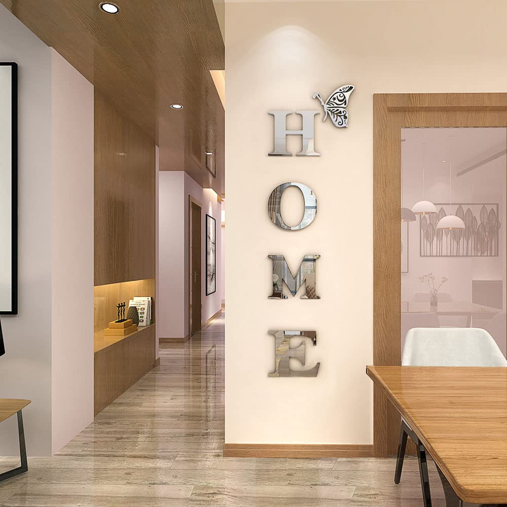 Doeean Home Wall Decor Letter Signs Acrylic Mirror Wall Stickers Decorations for Living Room Bedroom Home Decor Wall Decals (Silver, 47.2 X 15.3IN)