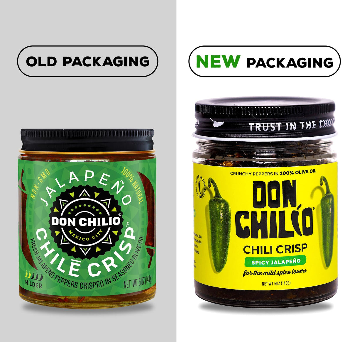Don Chilio Mild Jalapeño Chile Crisp – 5 oz x 3 Pack | Crispy Jalapeño Peppers in Olive Oil | Keto, Vegan, Gluten Free