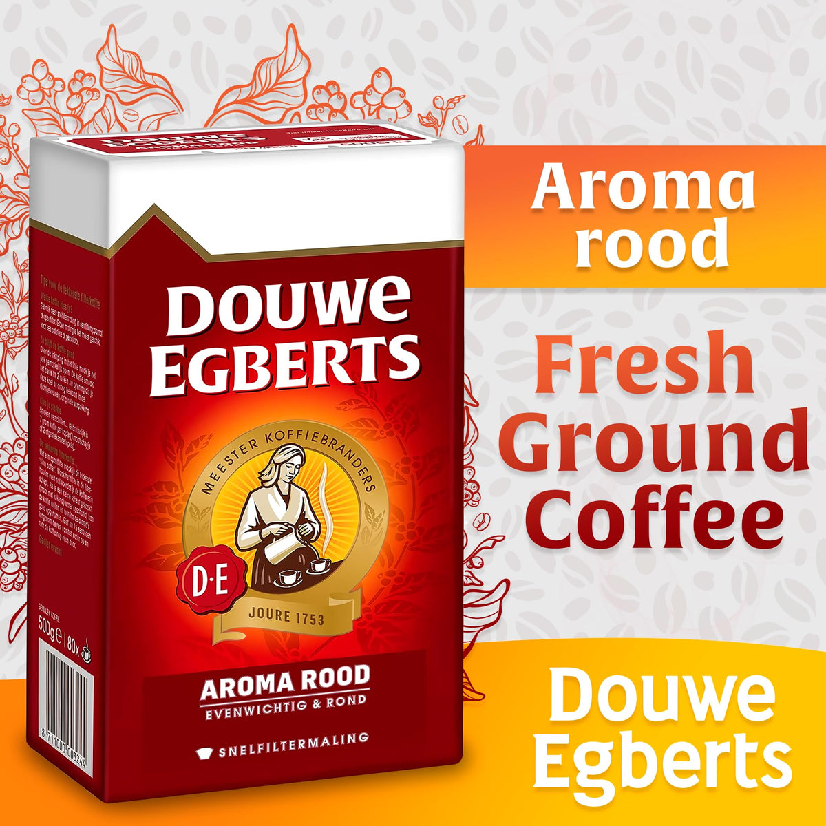 Douwe Egberts Aroma Rood Coarse Grind Ground Coffee – 17.6 oz Pack of 6 Imported from Holland