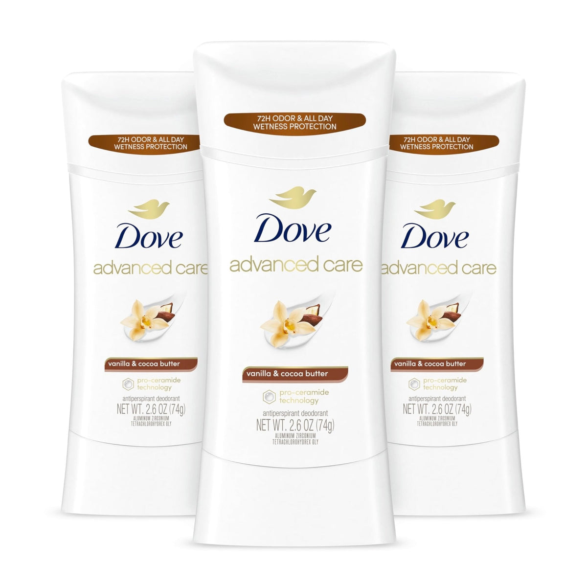 Dove Advanced Care Antiperspirant Stick Vanilla & Cocoa Butter 2.6 oz 3PK