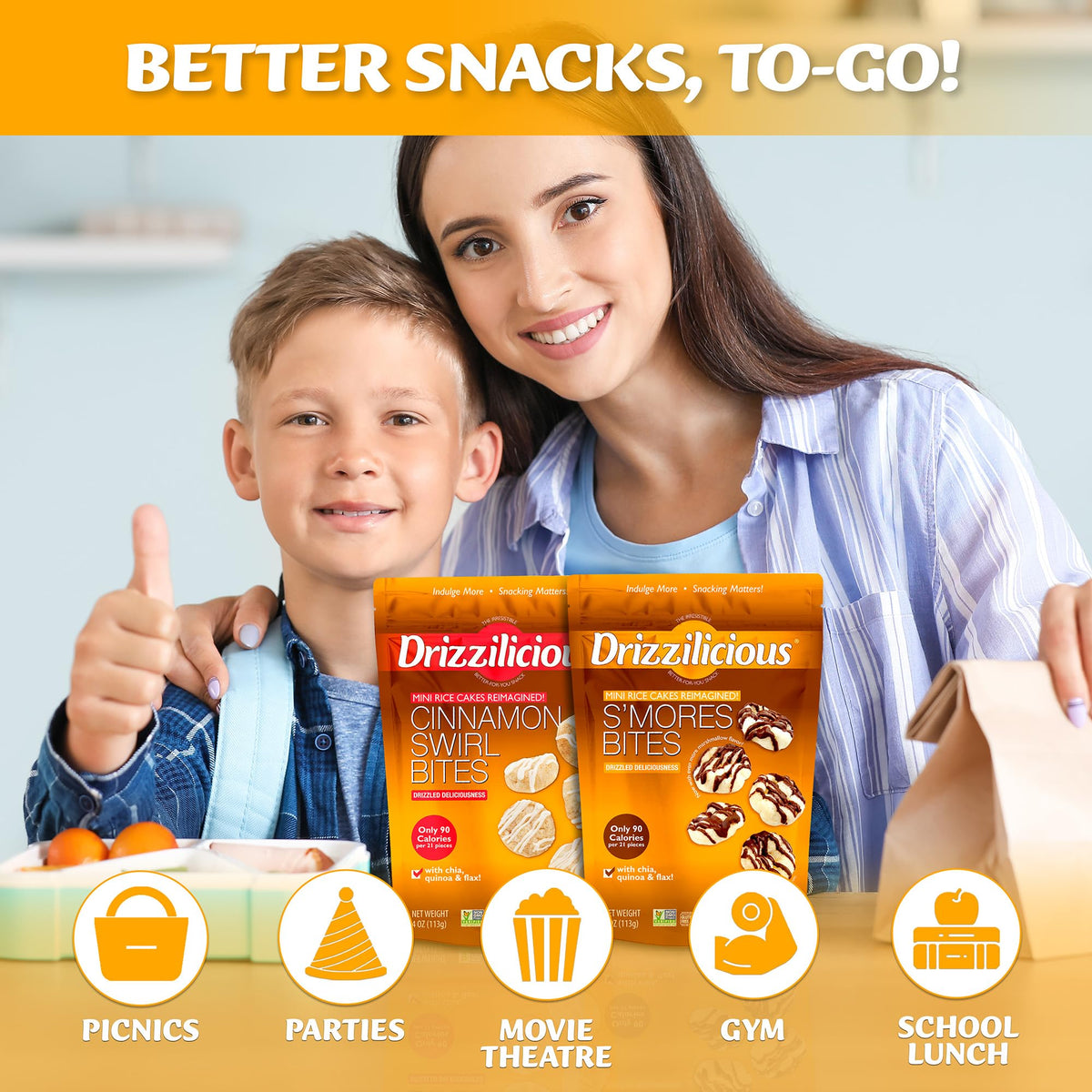 Drizzilicious Mini Flavored Rice Cakes – S'mores & Cinnamon Swirl, Gluten Free, Vegan, 90 Calories