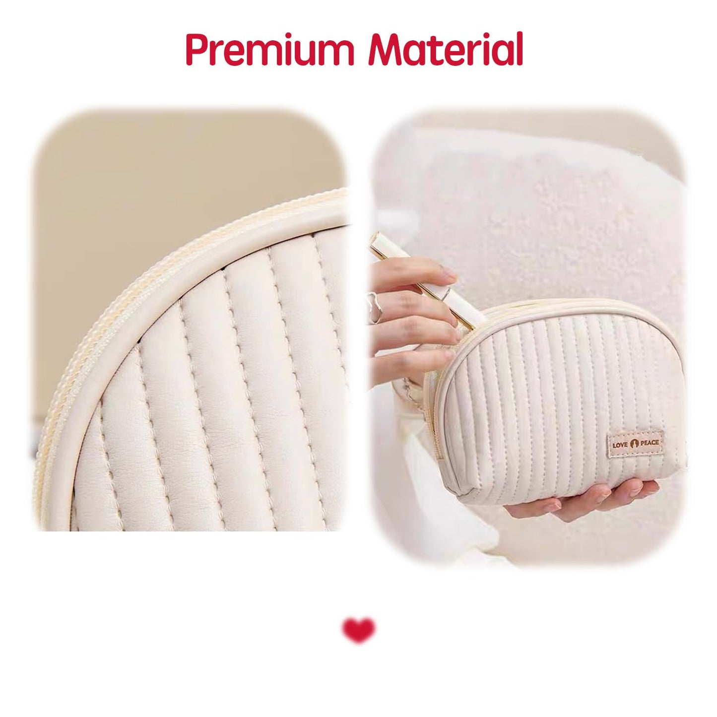 Duleylv Small Makeup Bag for Purse Mini Cosmetic Pouch Waterproof Makeup Organizer for Women Small Cosmetic Bag PU Leather Travel Makeup Bag Lipstick Bag with Zipper Beige