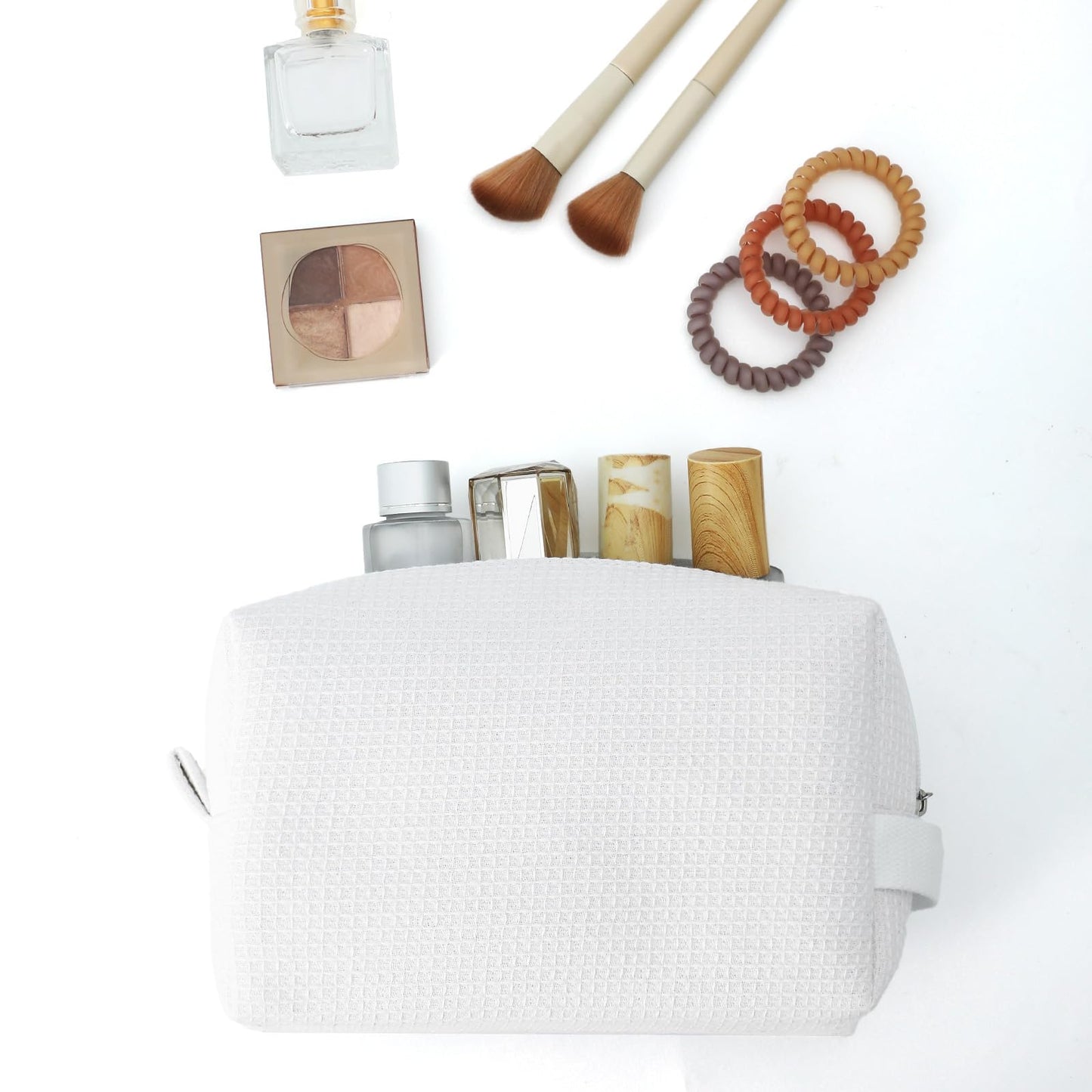 DYSHAYEN Small Waffle Makeup Bag for Travel, White