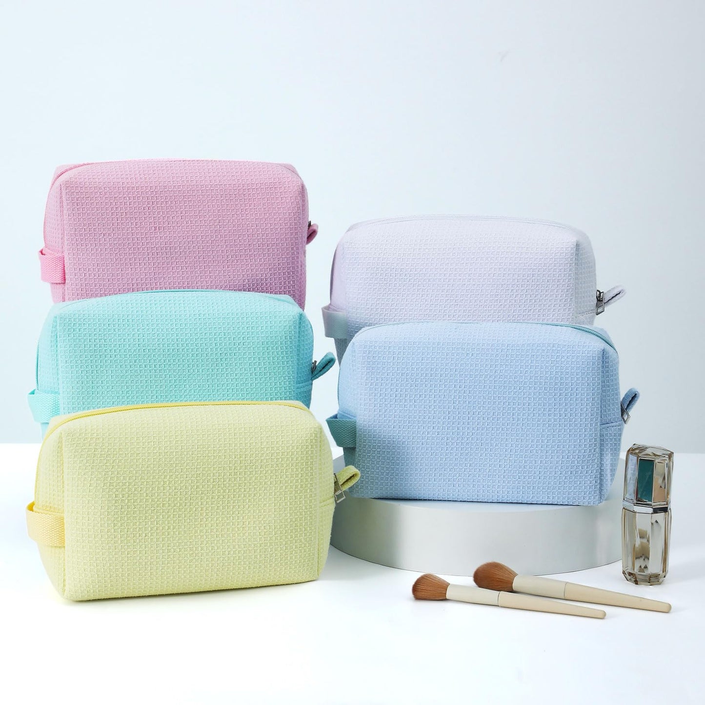 DYSHAYEN Small Waffle Makeup Bag for Travel, White