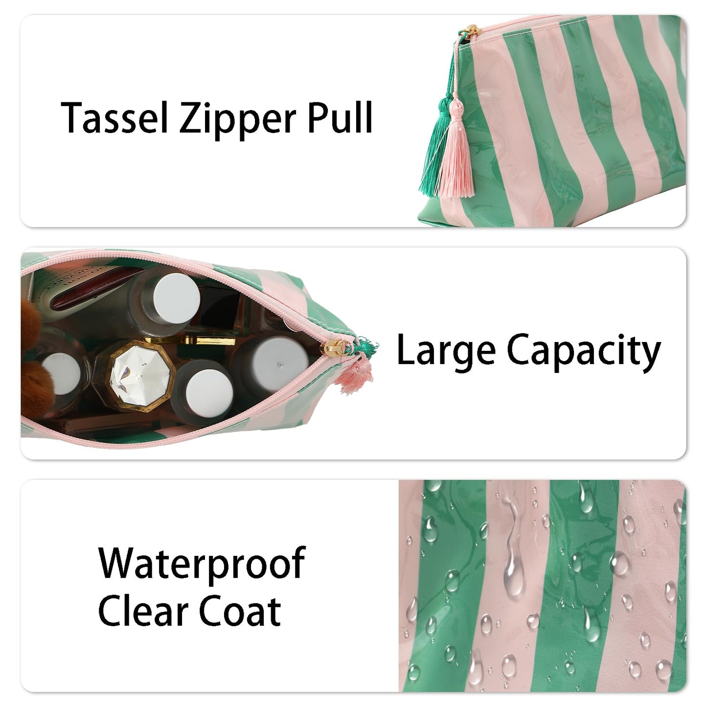 DYSHAYEN Striped Makeup Bag, Pink-Green