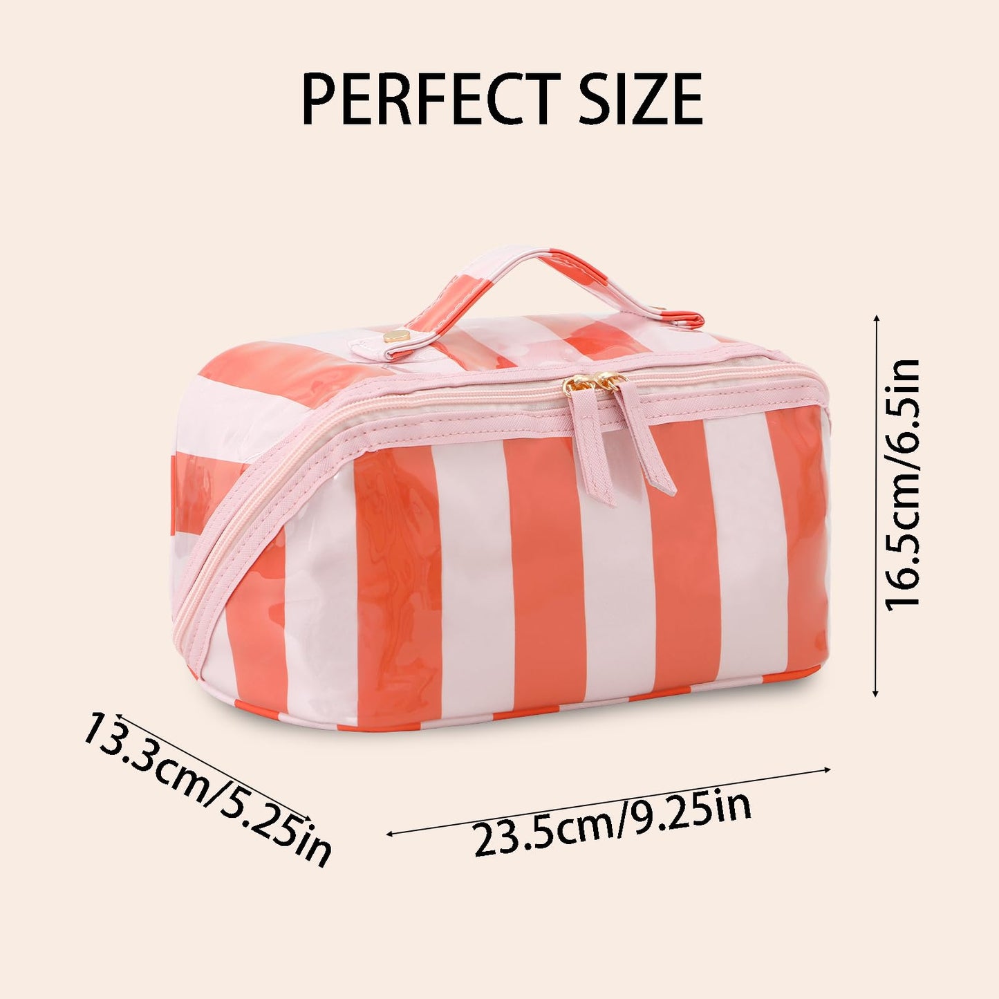 DYSHAYEN Travel Makeup Bag, Pink and Orange Striped