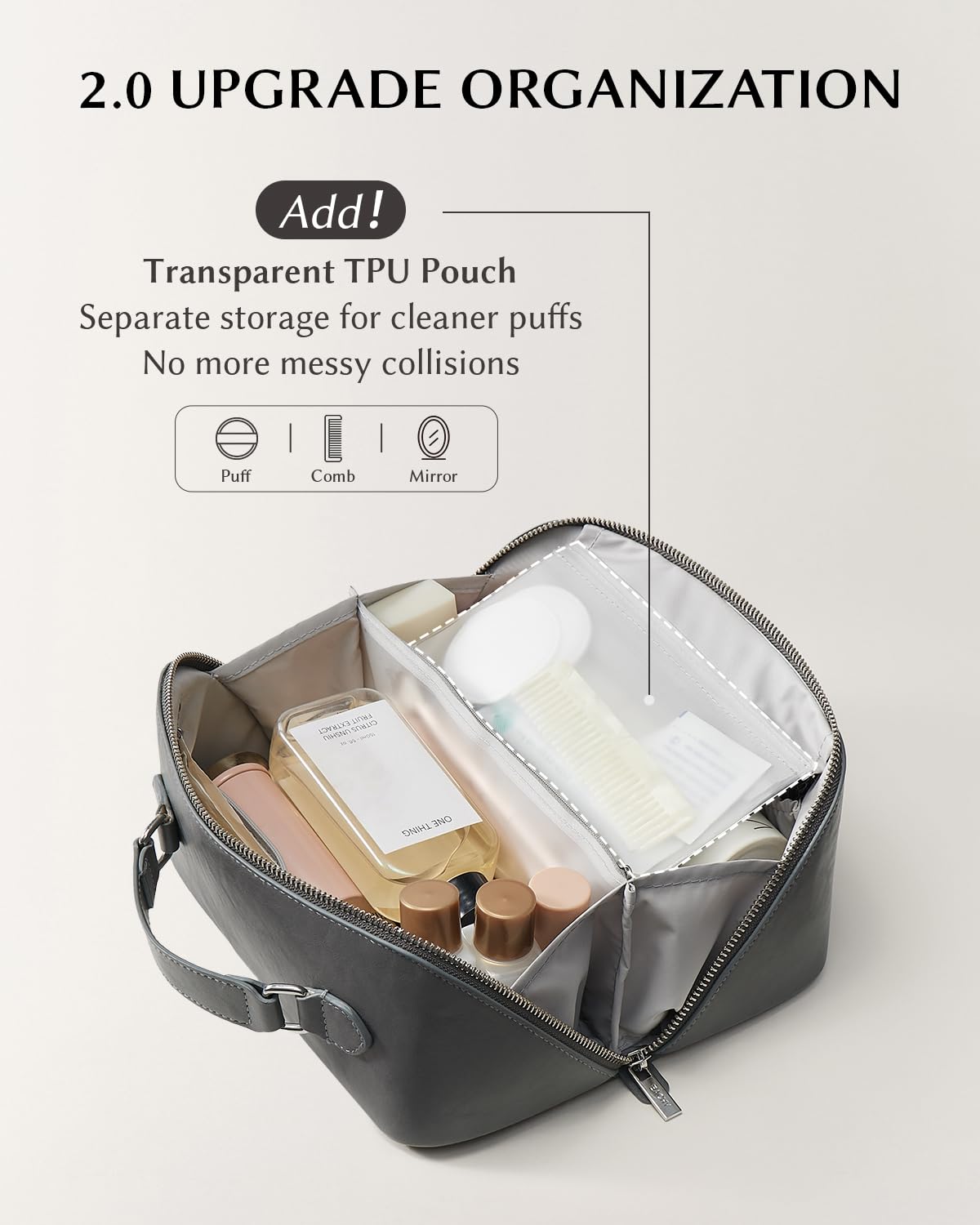 EACHY Travel Makeup Bag for Women, Provence Cosmetic Bag, Grey, Medium