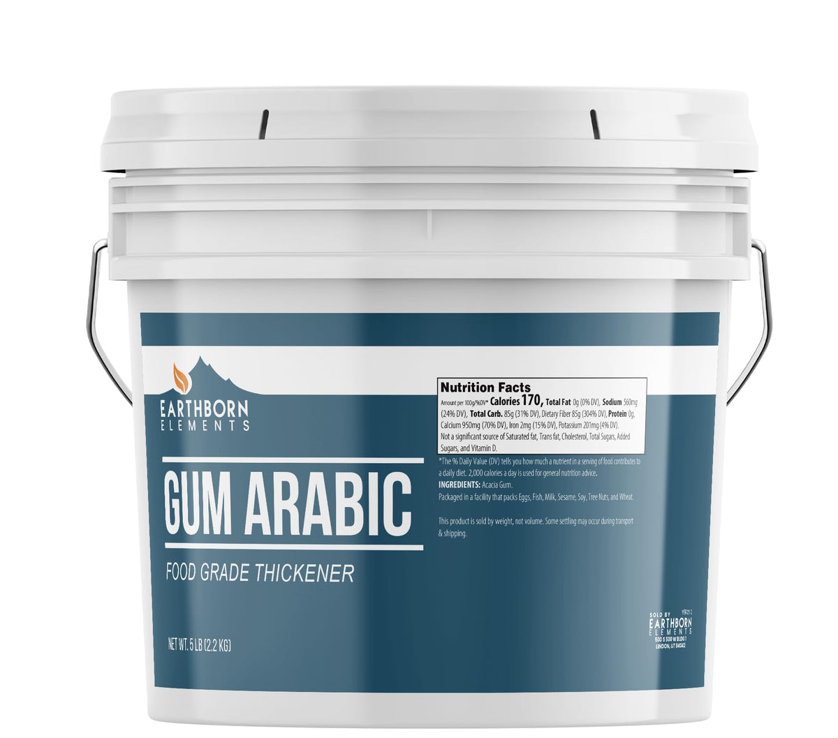 Earthborn Elements Gum Arabic (1 Gallon) – Acacia Fiber for Watercolor, Icing, Desserts & Crafts | Resealable Bucket (5 lb)