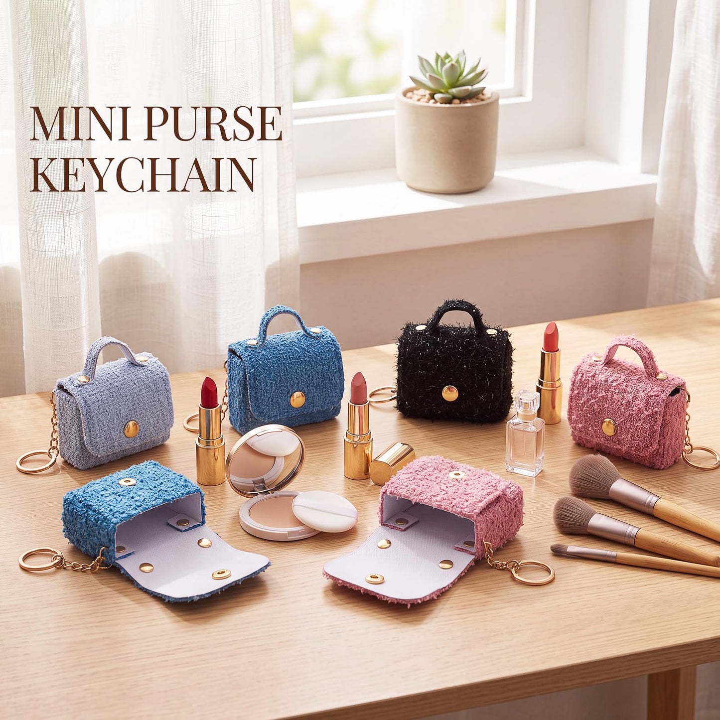 Eccliy 8 Pcs Mini Backpack Keychain Tiny Coin Purse Keychain Cute Lipstick Cosmetic Bag Gifts for Women Card Holder Pouch(Polka Dot)
