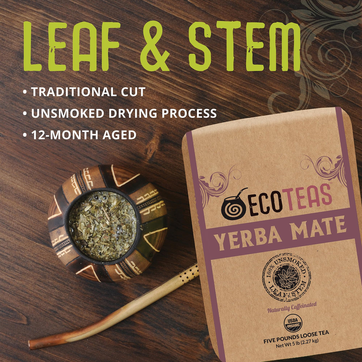 ECOTEAS Organic Yerba Mate Loose Leaf Tea – Unsmoked Detox & Natural Energy