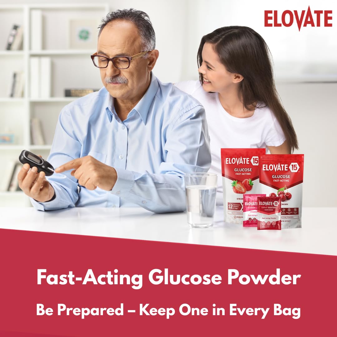 Elovate 15 Fast-Acting Glucose Packets – Strawberry, 15g Dextrose, Waterproof SlimPaks, USA Made, Gluten-Free (Pack of 25)