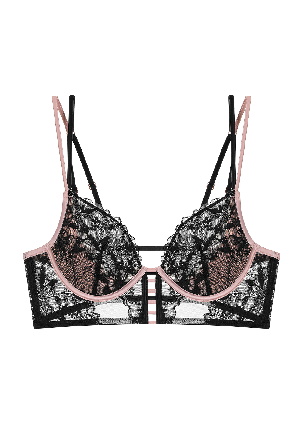 ELSA Sexy Black Floral Lace Underwired Unlined Demi Long Bra