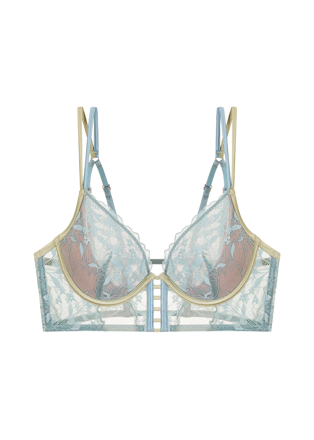 ELSA Sexy Green Floral Lace Underwired Unlined Demi Long Bra