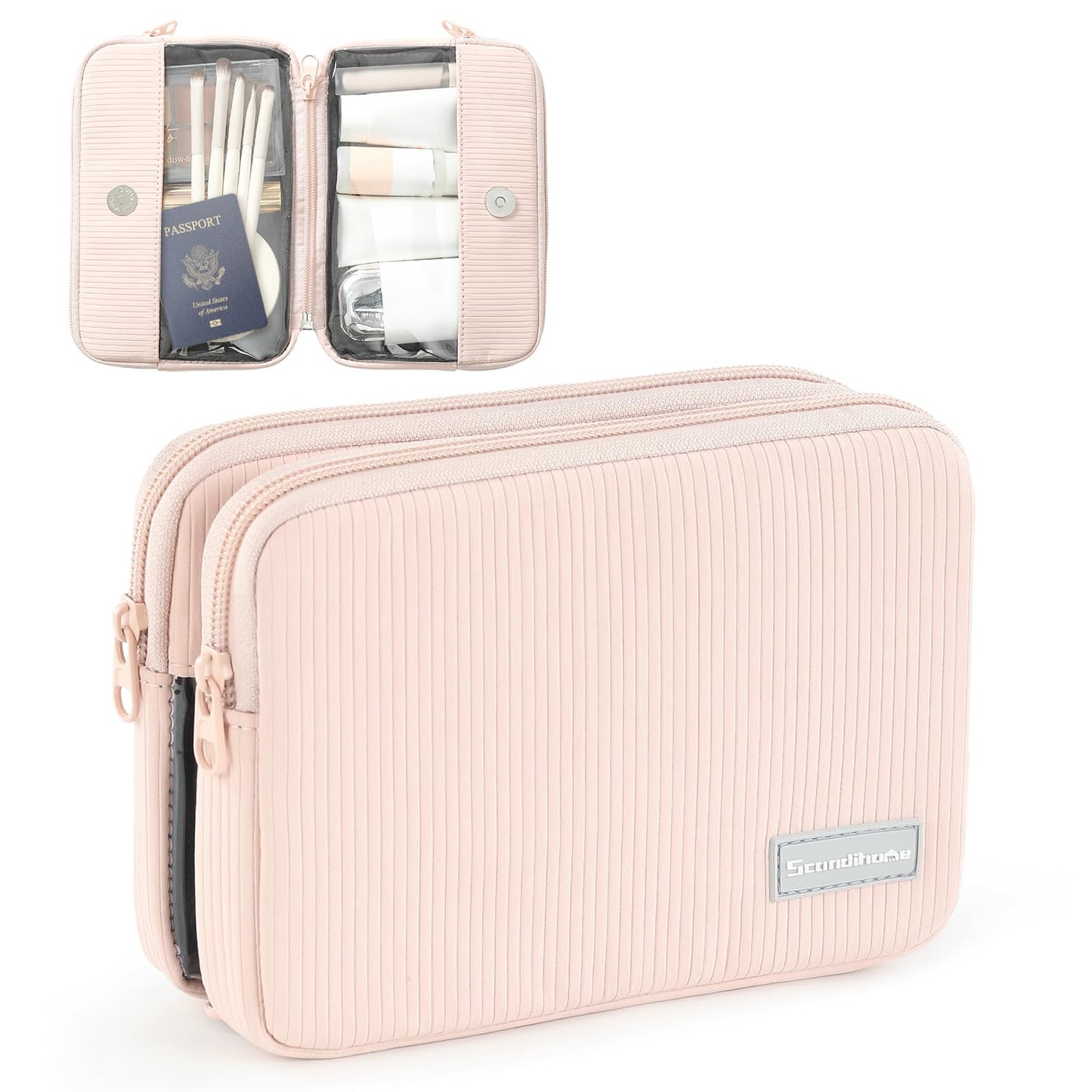 EPEDAL24 Preppy Makeup Bag, Rectangle Double Detachable Cosmetic Organizer, Clear Side Panel Portable Travel Pouches for In-Flight Essentials, Beauty & Tech Accessories, Gift for Women