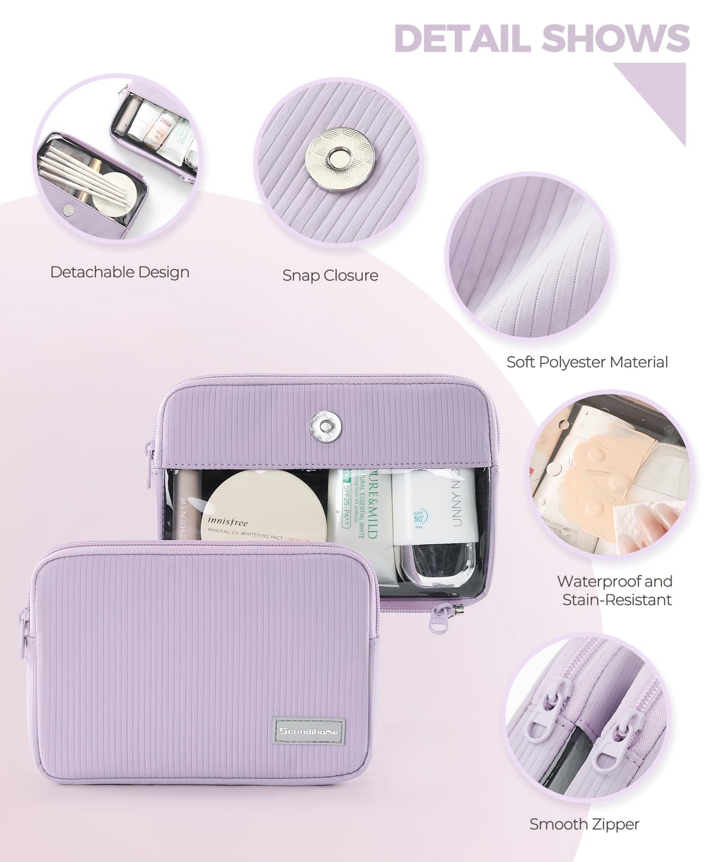 EPEDAL24 Preppy Makeup Bag, Rectangle Double Detachable Cosmetic Organizer, Clear Side Panel Portable Travel Pouches for In-Flight Essentials, Beauty & Tech Accessories, Gift for Women