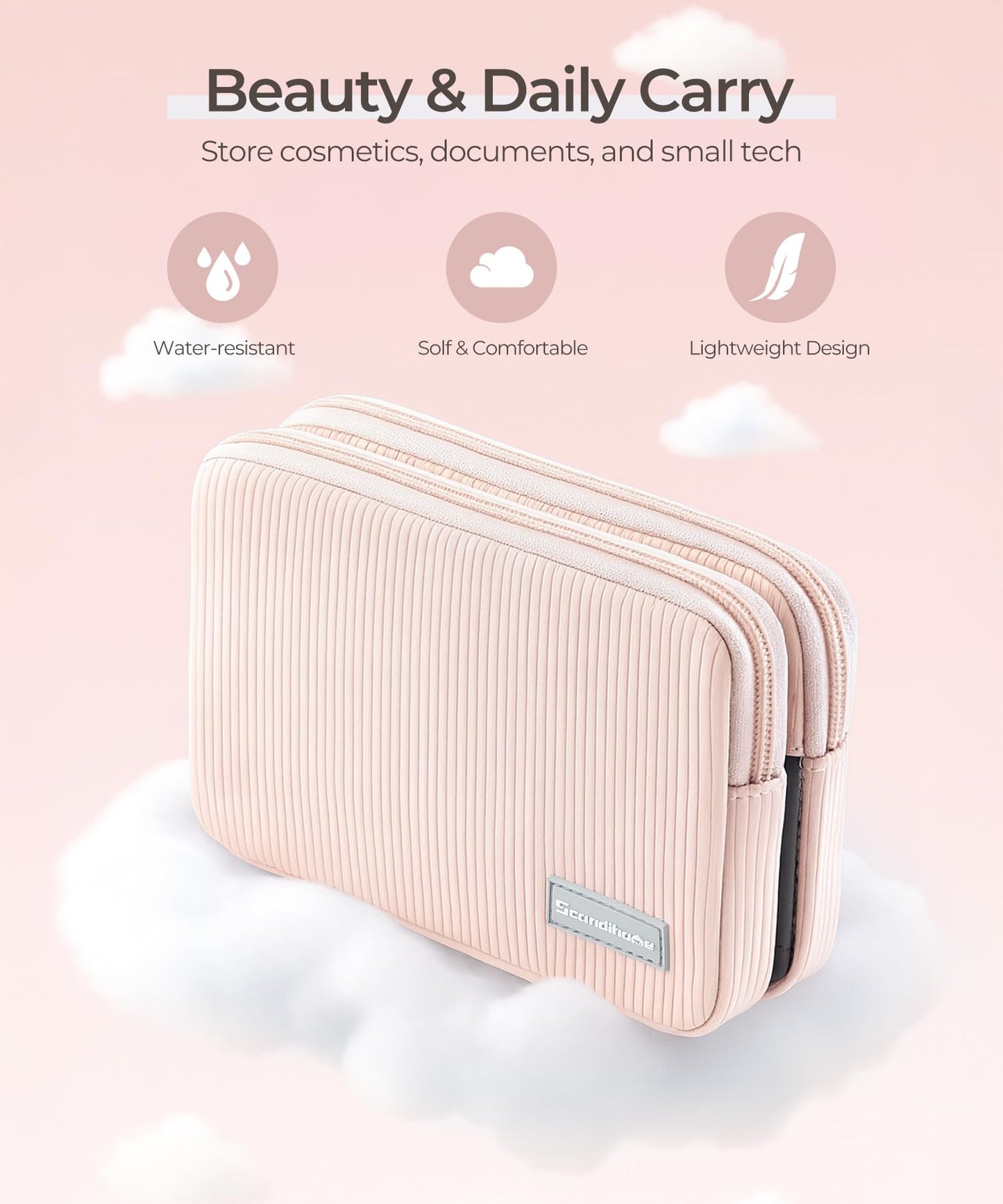 EPEDAL24 Preppy Makeup Bag, Rectangle Double Detachable Cosmetic Organizer, Clear Side Panel Portable Travel Pouches for In-Flight Essentials, Beauty & Tech Accessories, Gift for Women