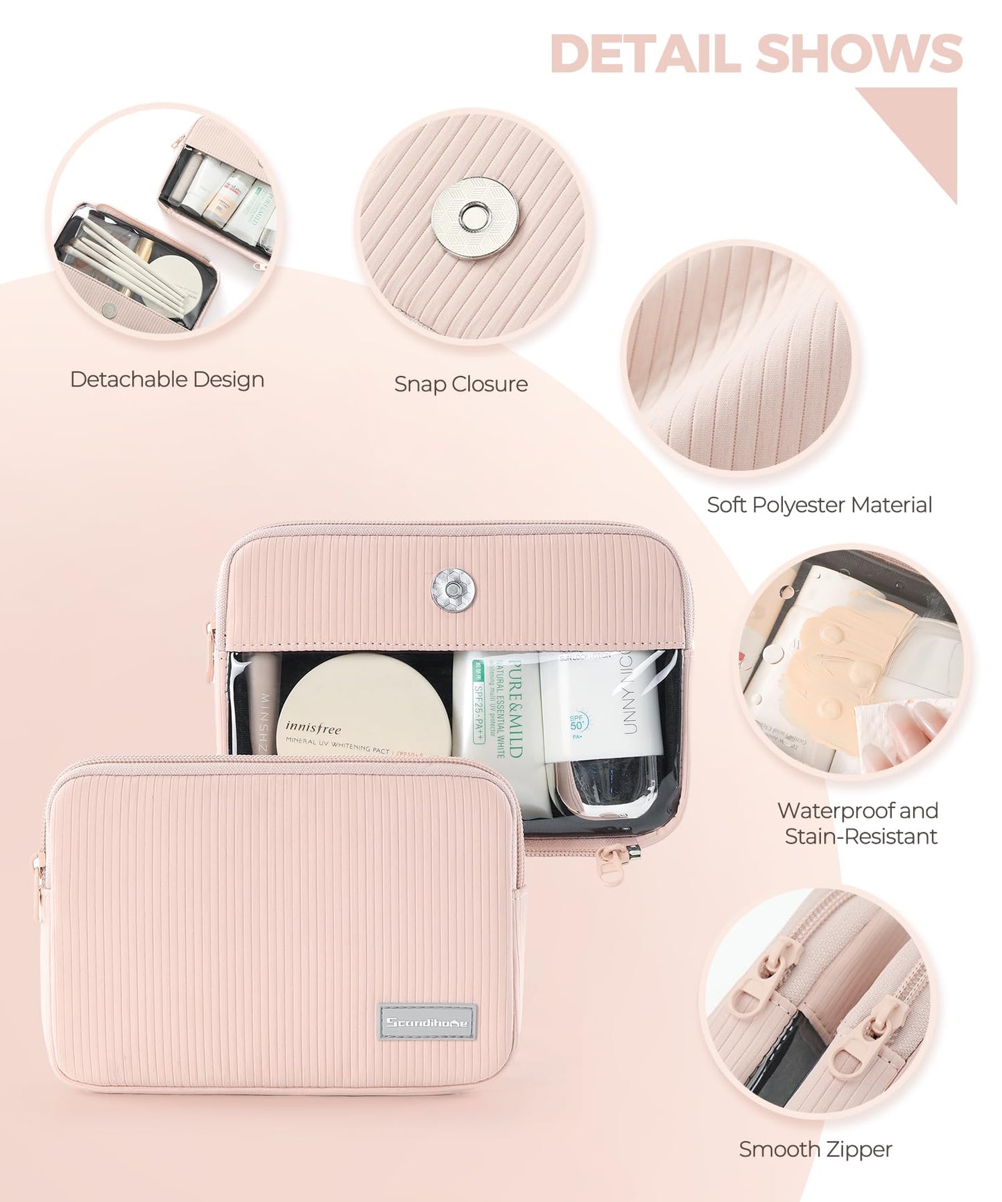 EPEDAL24 Preppy Makeup Bag, Rectangle Double Detachable Cosmetic Organizer, Clear Side Panel Portable Travel Pouches for In-Flight Essentials, Beauty & Tech Accessories, Gift for Women