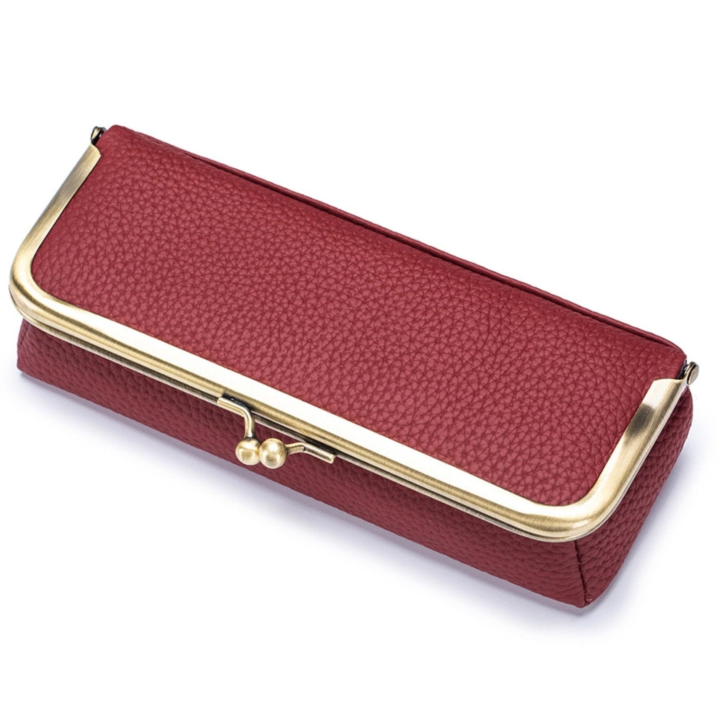 EutDett Leather Makeup Bag, Small Makeup Organizer for Purse Essentials, Versatile Travel Lipstick Case, Cosmetic Pouch & Fashion Pencil Pouch for Women (Wine Red)