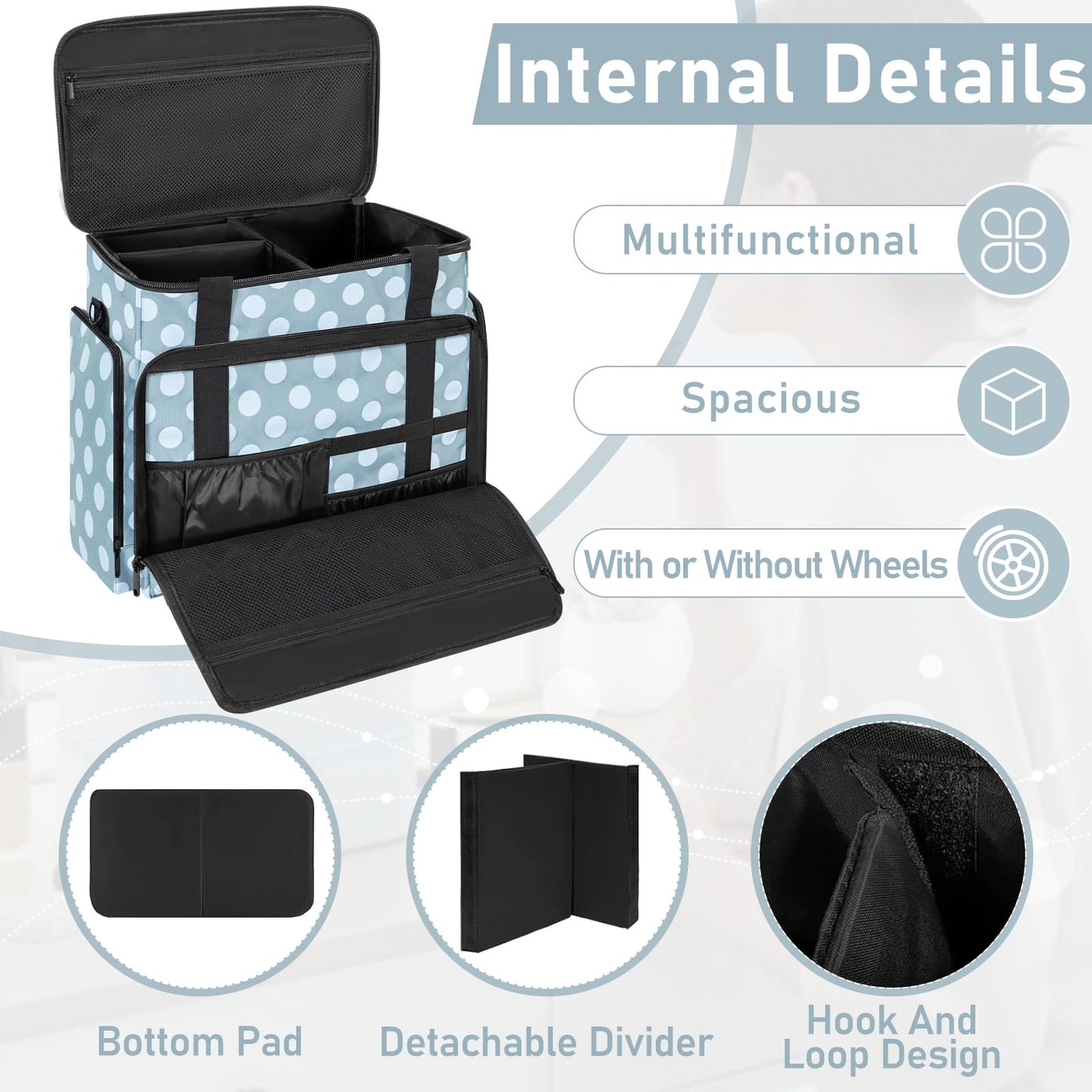 Extra Large Rolling Makeup Bag with 4 Removable Pouches and 1 Brush Holder