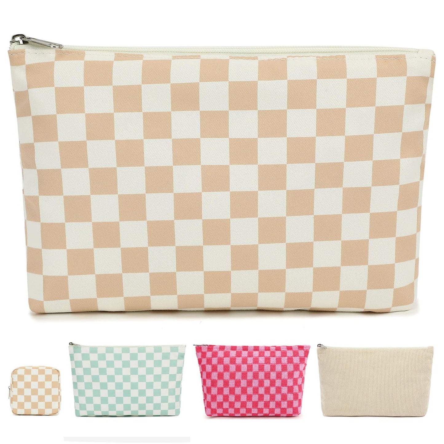 Fammart Checkered Makeup Bag, Travel Cosmetic Bag Organizer Toiletry Bag Make Up Bags with Zipper & Compartments for Women Girls