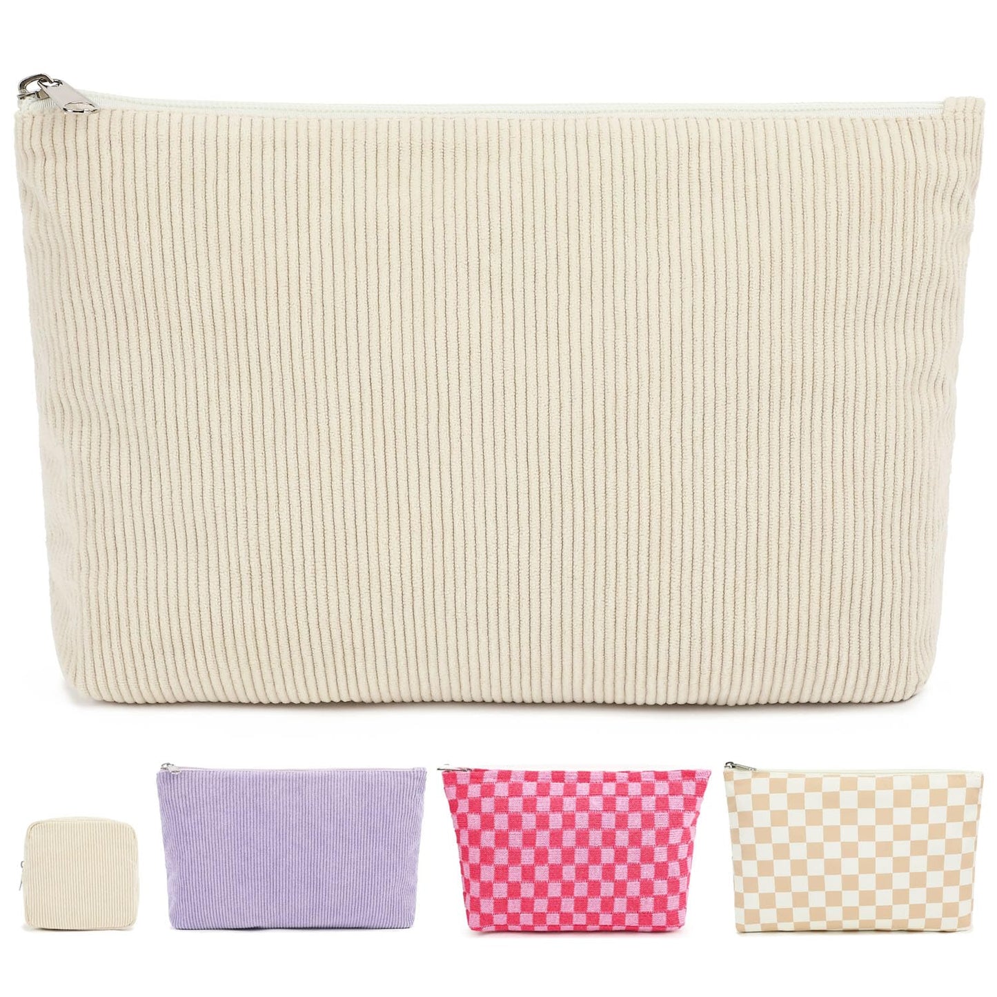 Fammart Corduroy Makeup Bag, Travel Cosmetic Bag Organizer Toiletry Bag Make Up Bags with Zipper & Compartments for Women Girls