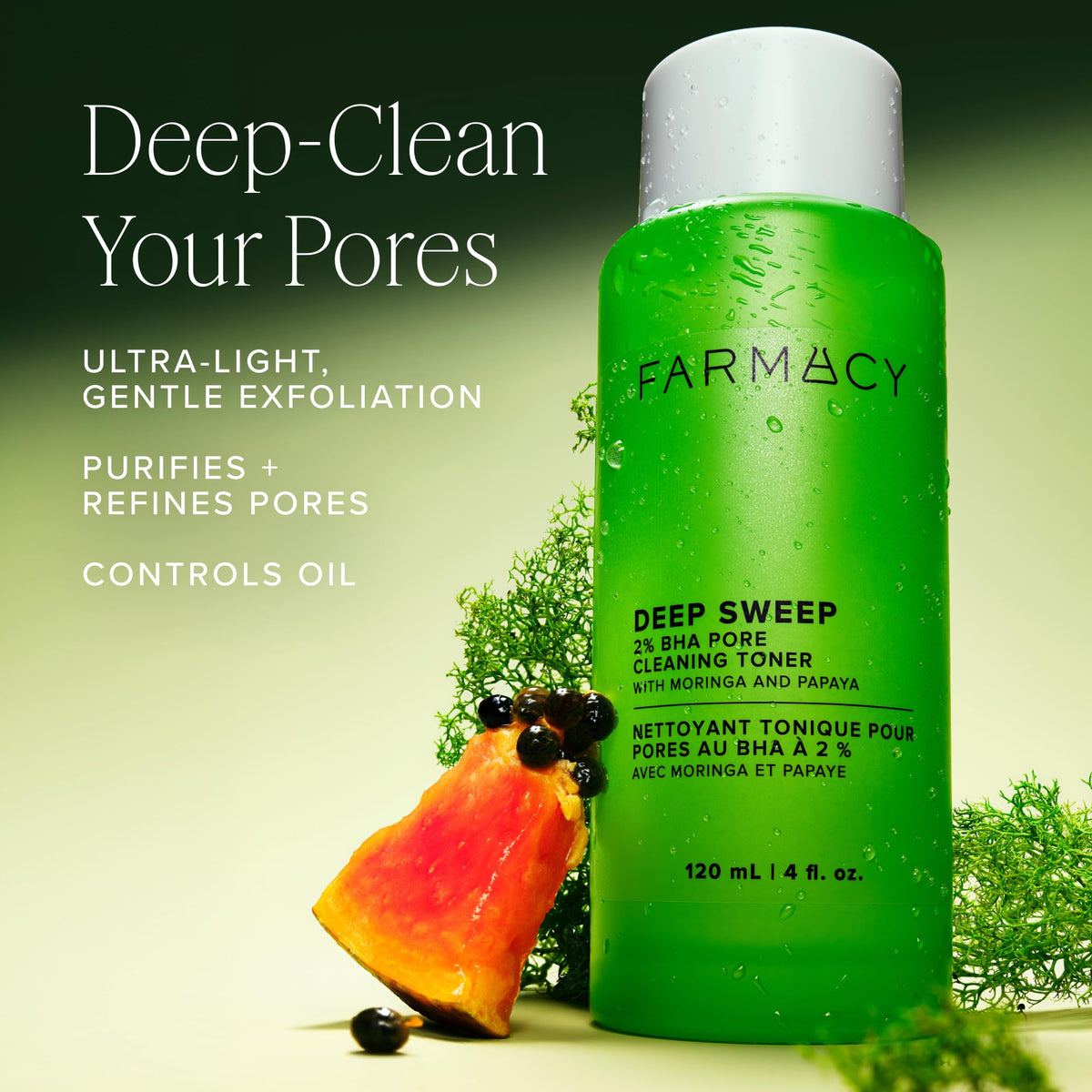 Farmacy 2% Salicylic Acid Toner for Face - Deep Sweep BHA Liquid Exfoliant + Pore Cleaner - Controls Oil, Gently Exfoliates + Refines Pores - Skin Care for Combo, Oily + Blemish-Prone Skin - (120ml)