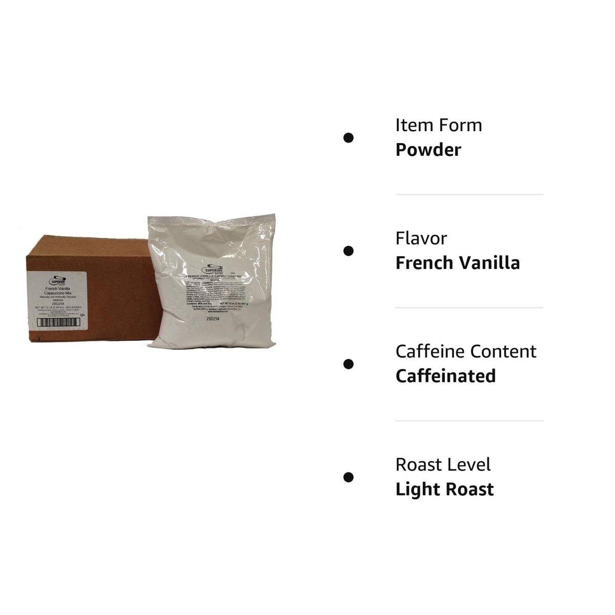 Farmer Brothers Powdered Cappuccino Mix – French Vanilla Medium Roast, 6 x 2 lb Bags