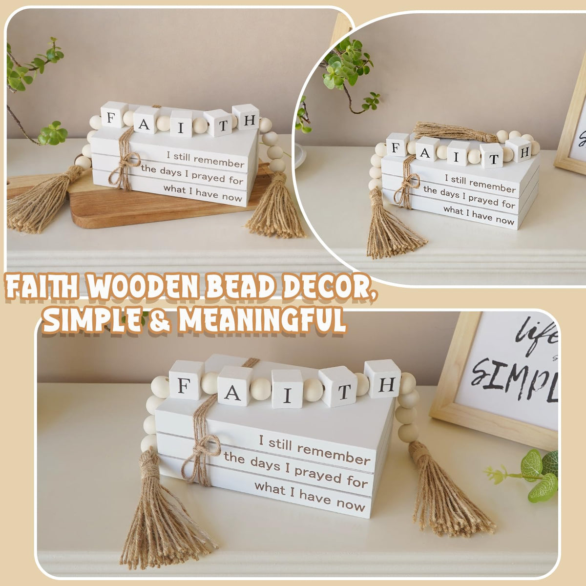 Farmhouse White Fake Decorative Books Wooden Box for Home Office Decor - Religion Christian Faith Aesthetic for Living Room, Console Table, Bookshelf, Tv Stand, Entryway
