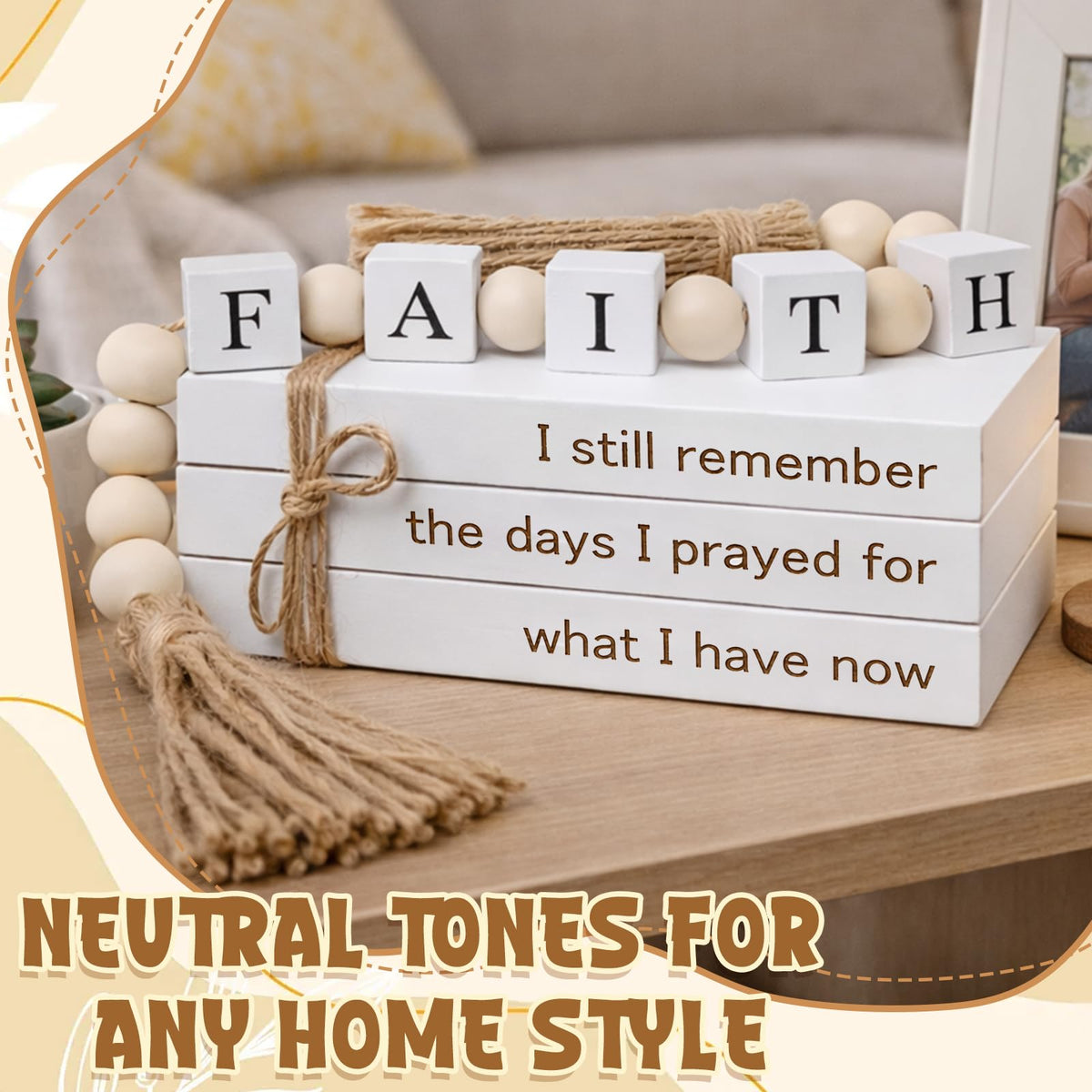 Farmhouse White Fake Decorative Books Wooden Box for Home Office Decor - Religion Christian Faith Aesthetic for Living Room, Console Table, Bookshelf, Tv Stand, Entryway