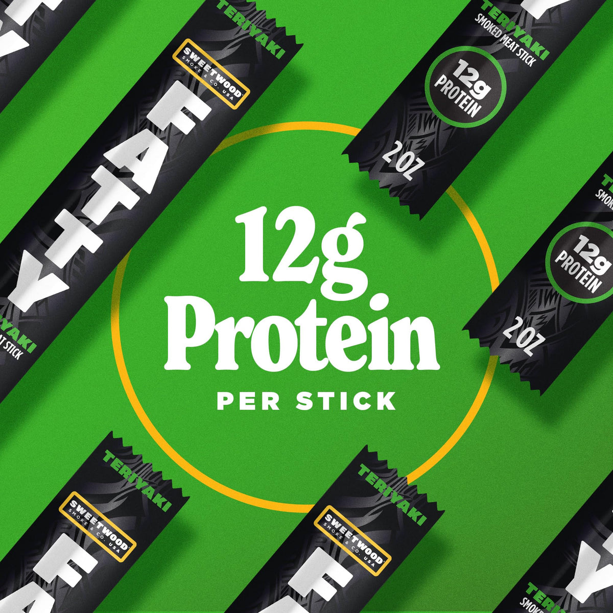 FATTY Meat Sticks Teriyaki — Grass-Fed Beef & Antibiotic-Free Pork, 12g Protein per Stick, 2 oz Pack of 20