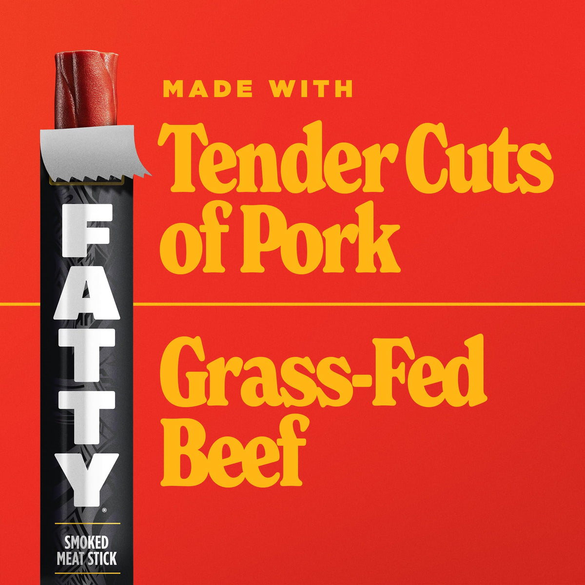FATTY Meat Sticks Teriyaki — Grass-Fed Beef & Antibiotic-Free Pork, 12g Protein per Stick, 2 oz Pack of 20