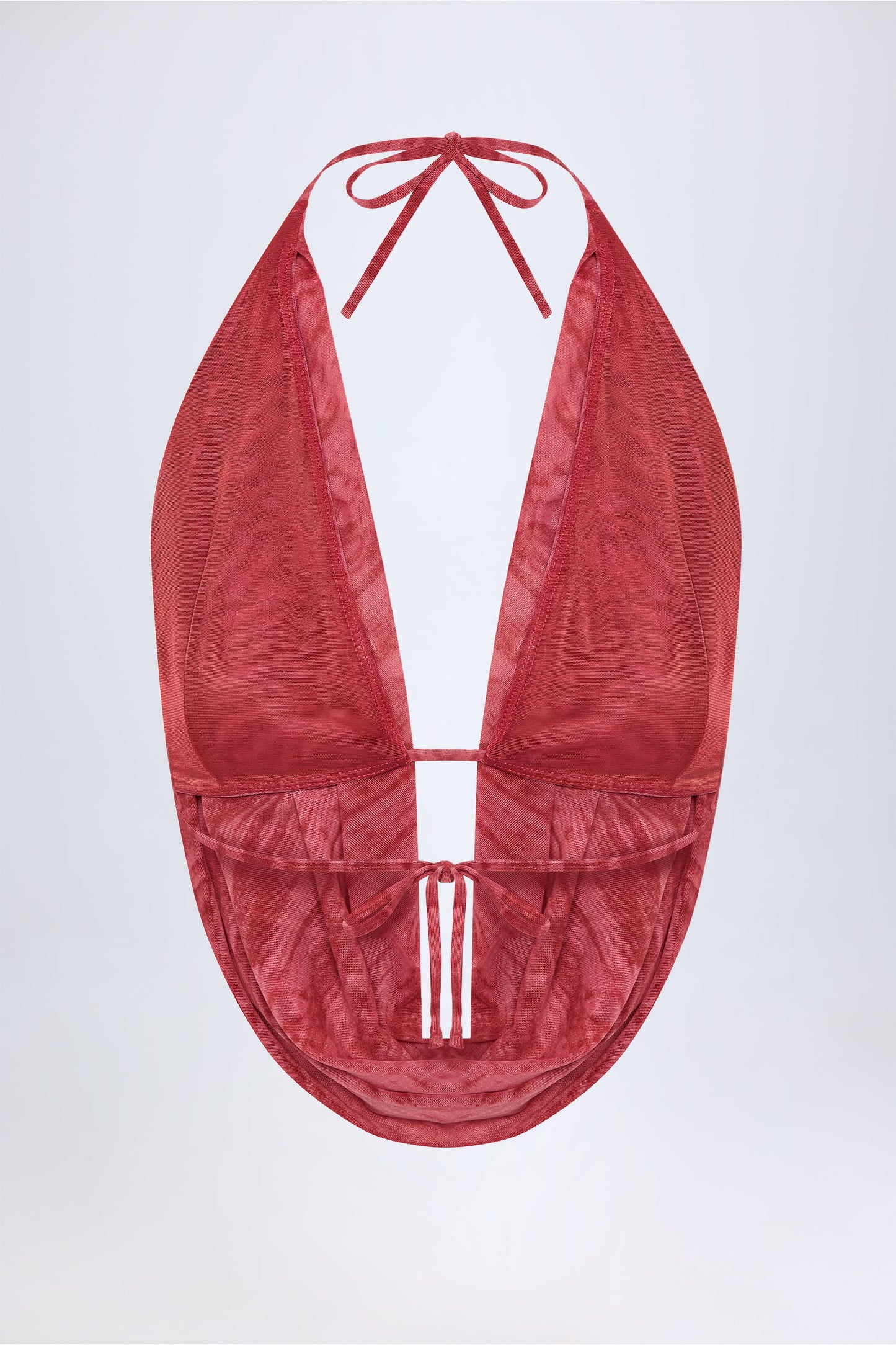 Cowl-Neck Backless Crop Top in Red Print